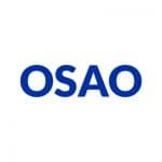 Logo, jossa sininen teksti "OSAO" valkoisella pohjalla.
